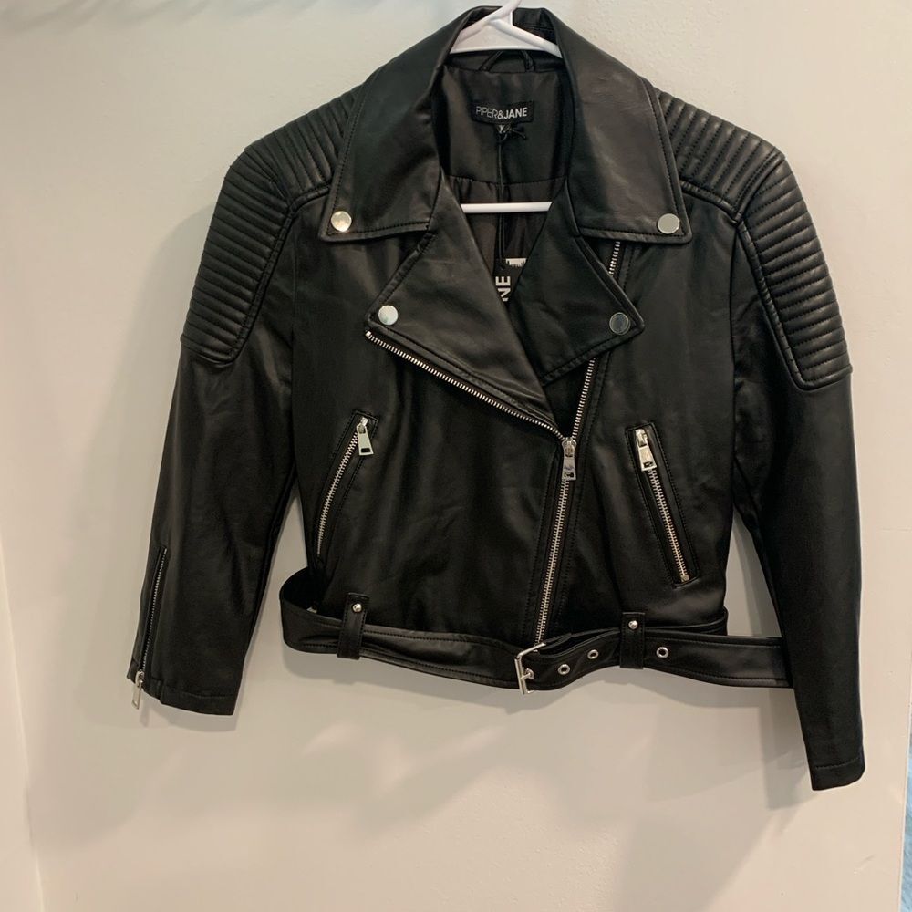 Kids Black Faux Leather Biker Jacket